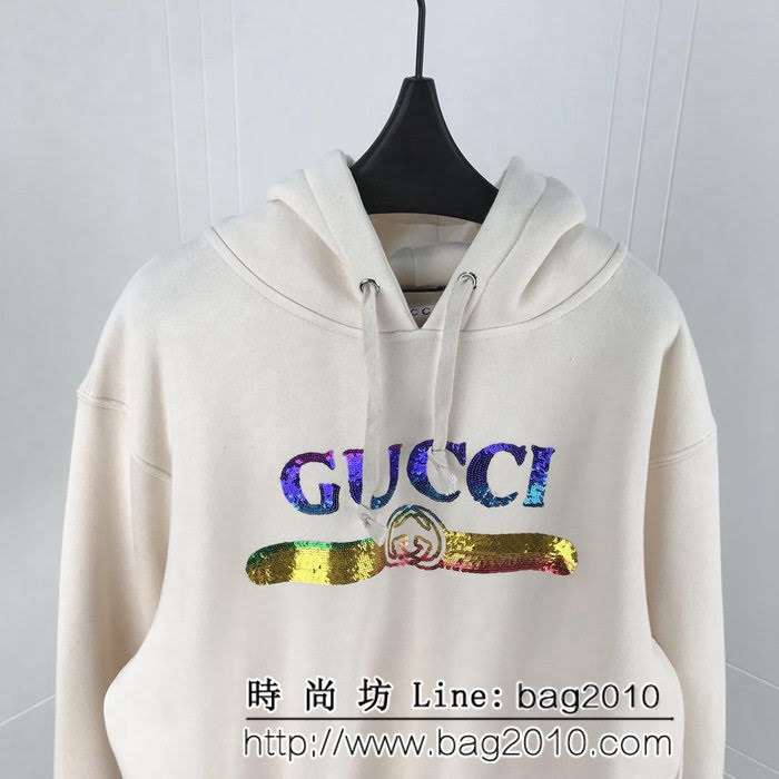 GUCCI古馳 2019ss早春新款 定制7色進口反光珠片 純棉抓絨衛衣 高版本男女同款 ydi2507